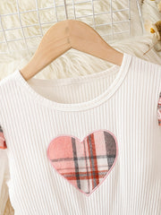 Girls' Plaid Heart Embroidered Dress - Spring/Autumn