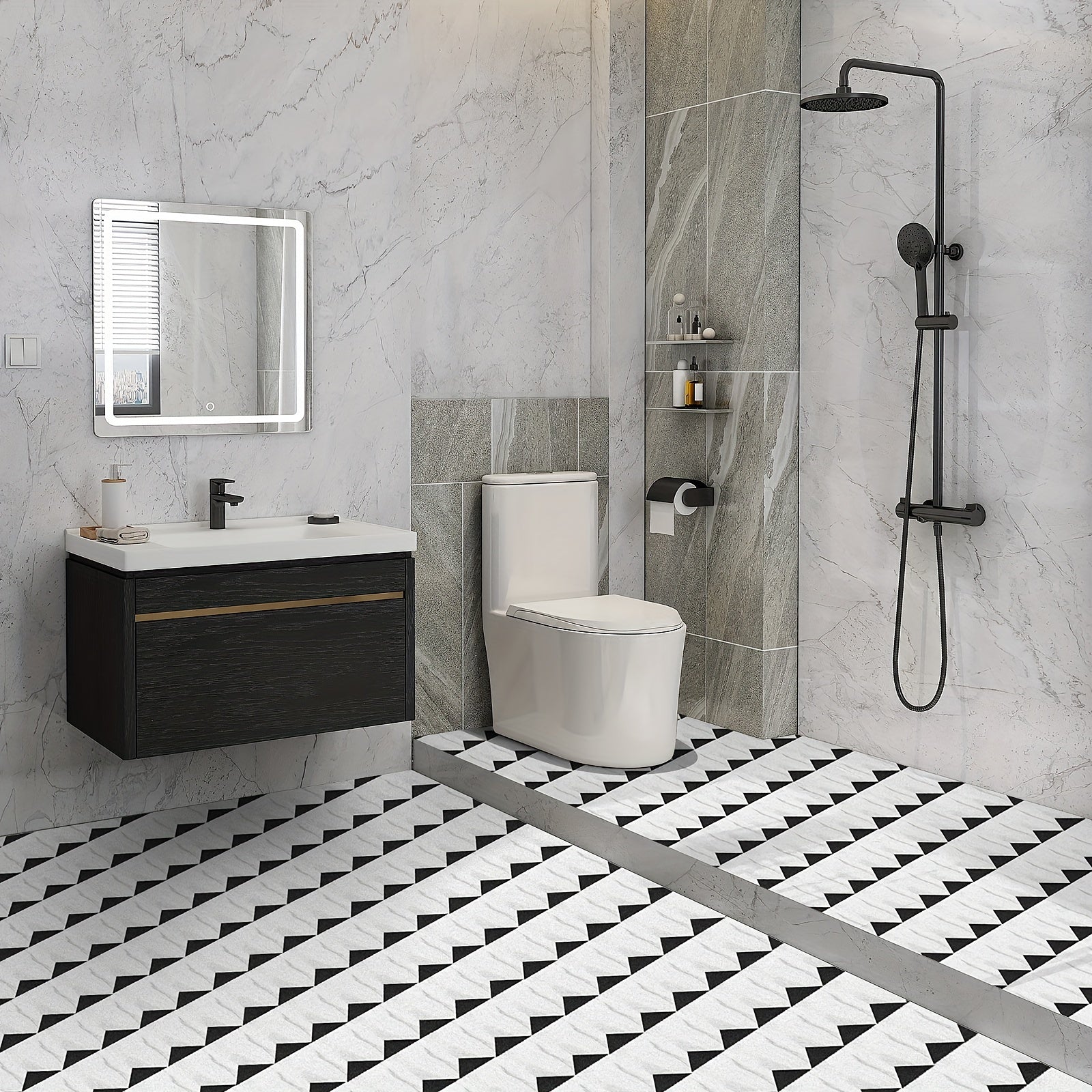 3pcs Anti-skid Bathroom Floor Paste Marble PP Environmental Adhesive