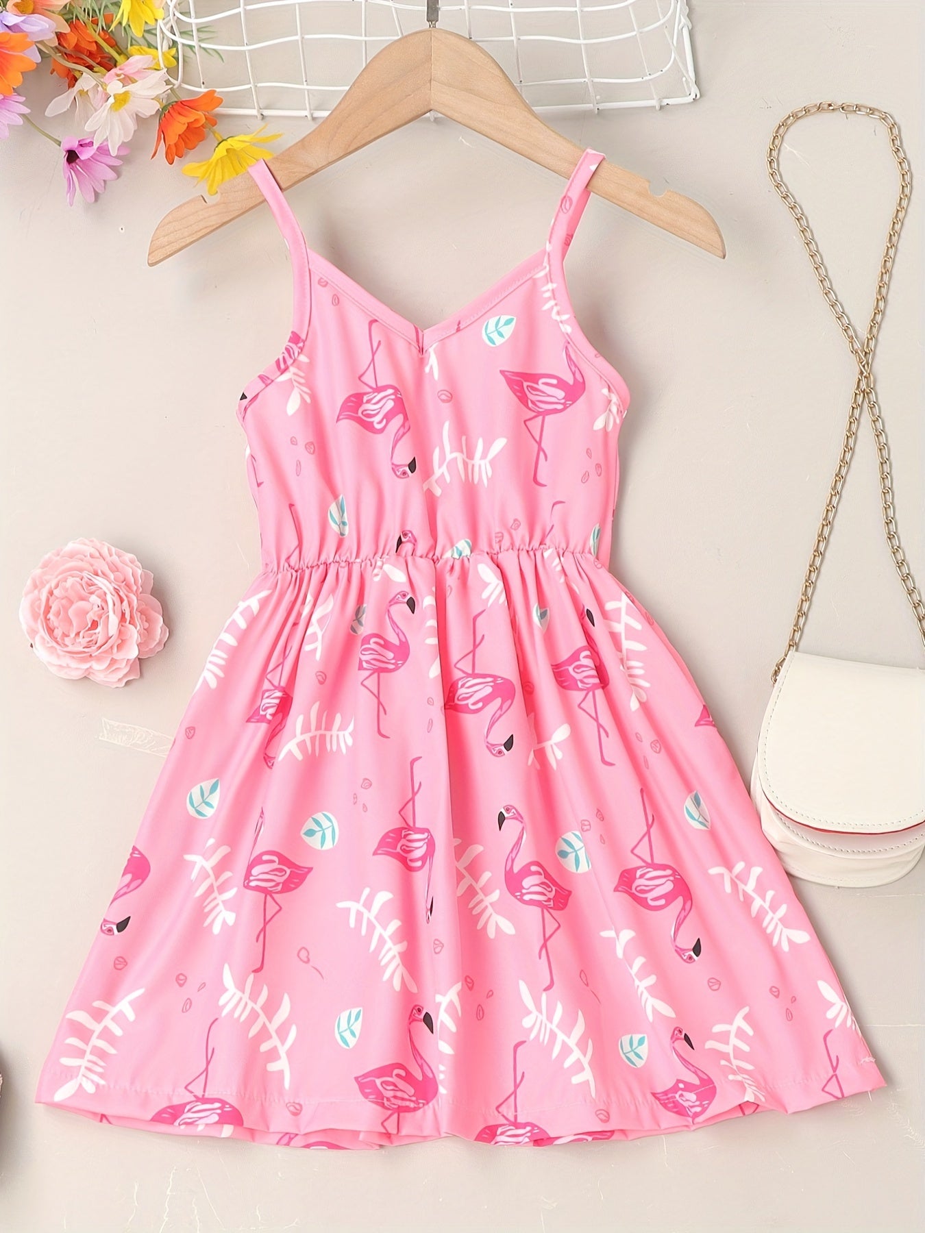 Girls Cartoon Animal Print Sundress V-Neck Party Dress