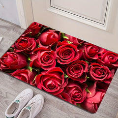 Element Rug Red Rose Pattern Machine Washable Floor Mat
