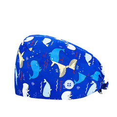 Floral Print Nurse Scrub Cap with Lace Up Elastic - Adjustable Work Hat