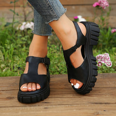 Women's Platform Sandals Hook & Loop Fastener Cutout Breathable Thick Sole