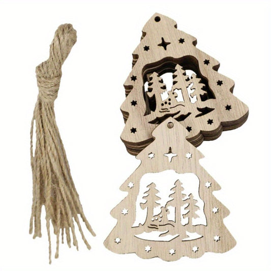10pcs Wooden Christmas Tree Ornaments Xmas Decoration Tags