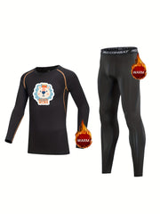 Kids Lion Pattern Fleece Set Crew Neck Pullover Elastic Waist Pan