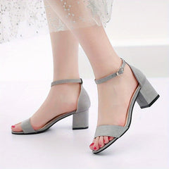 Women's Block Heel Ankle Strap Sandals Solid Open Toe Low Heels