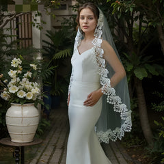 Bridal Veil Hair Accessory with Floral Lace Edge for Brides