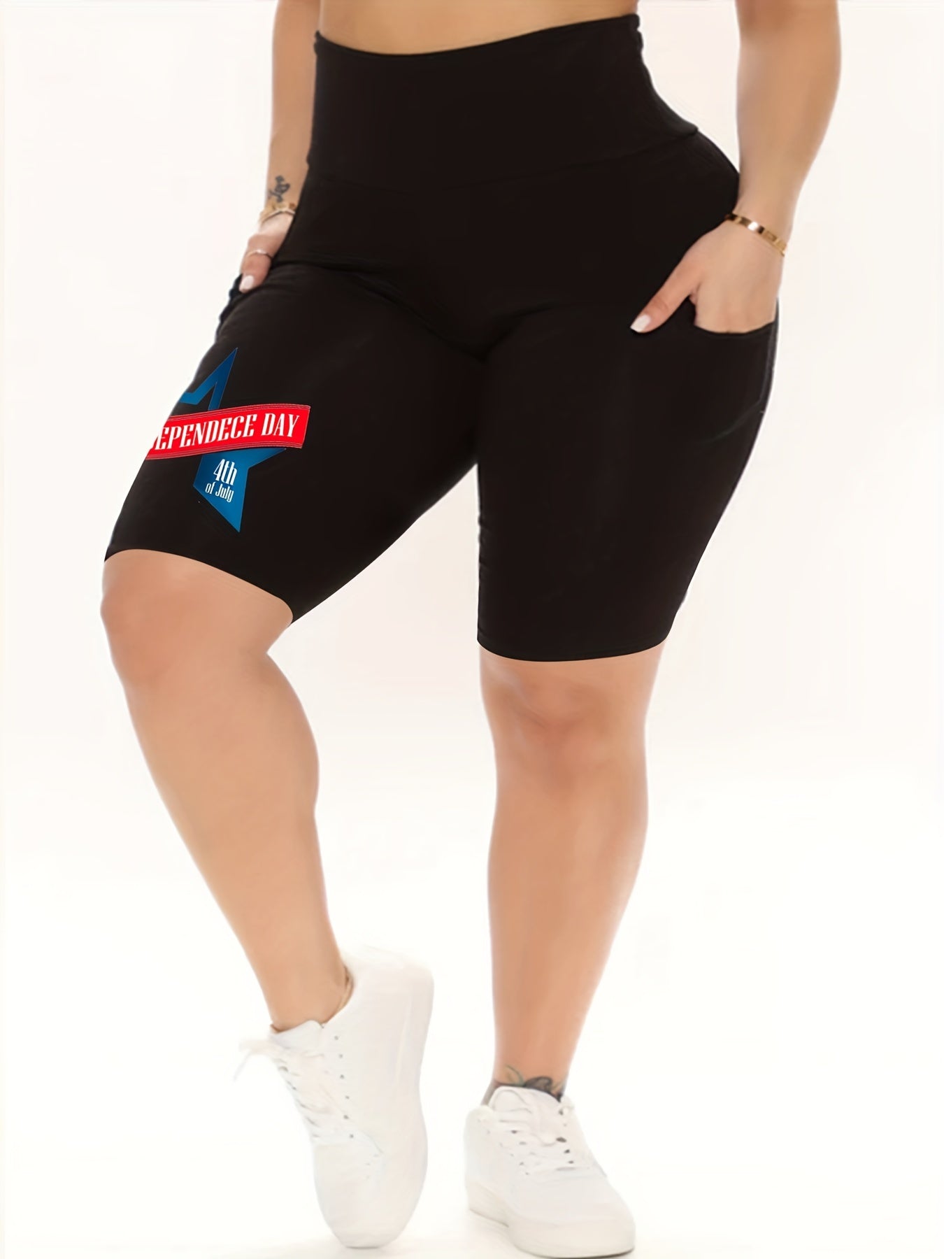 Independence Casual Shorts Women's Plus Skinny High Waist Biker Shorts