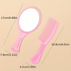 Pink Makeup Mirror Comb Set Hair Brush Oval Vanity Mirror Portable Comb Gift
