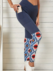 Geometric Pattern High Waist Yoga Pants With Pocket
