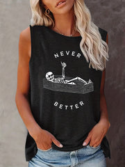 Skeleton & NEVER BETTER Print Tank Top Sleeveless Top For Summer Women