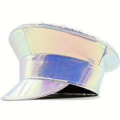 Rainbow Holographic Captain Hat Laser PU Military Hat Hip Hop Beret