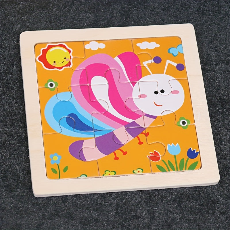 Wooden 9-Piece Puzzle Set: Animals, Insects, Marine Life, Vehicles