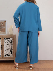 Ribbed Long Sleeve Polo Neck Blouse & Wide Leg Pants Set