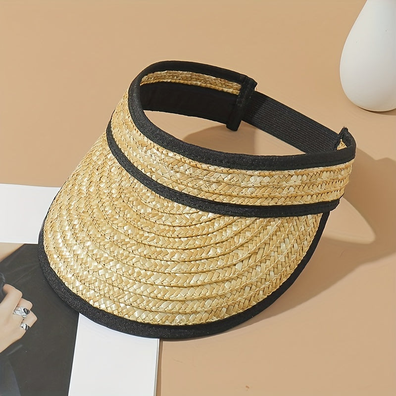 Khaki Vintage Straw Visor Hat Lightweight Sunshade Ponytail Hat