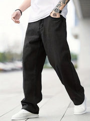 Casual Wide Leg Jeans Men's Solid Denim Pants