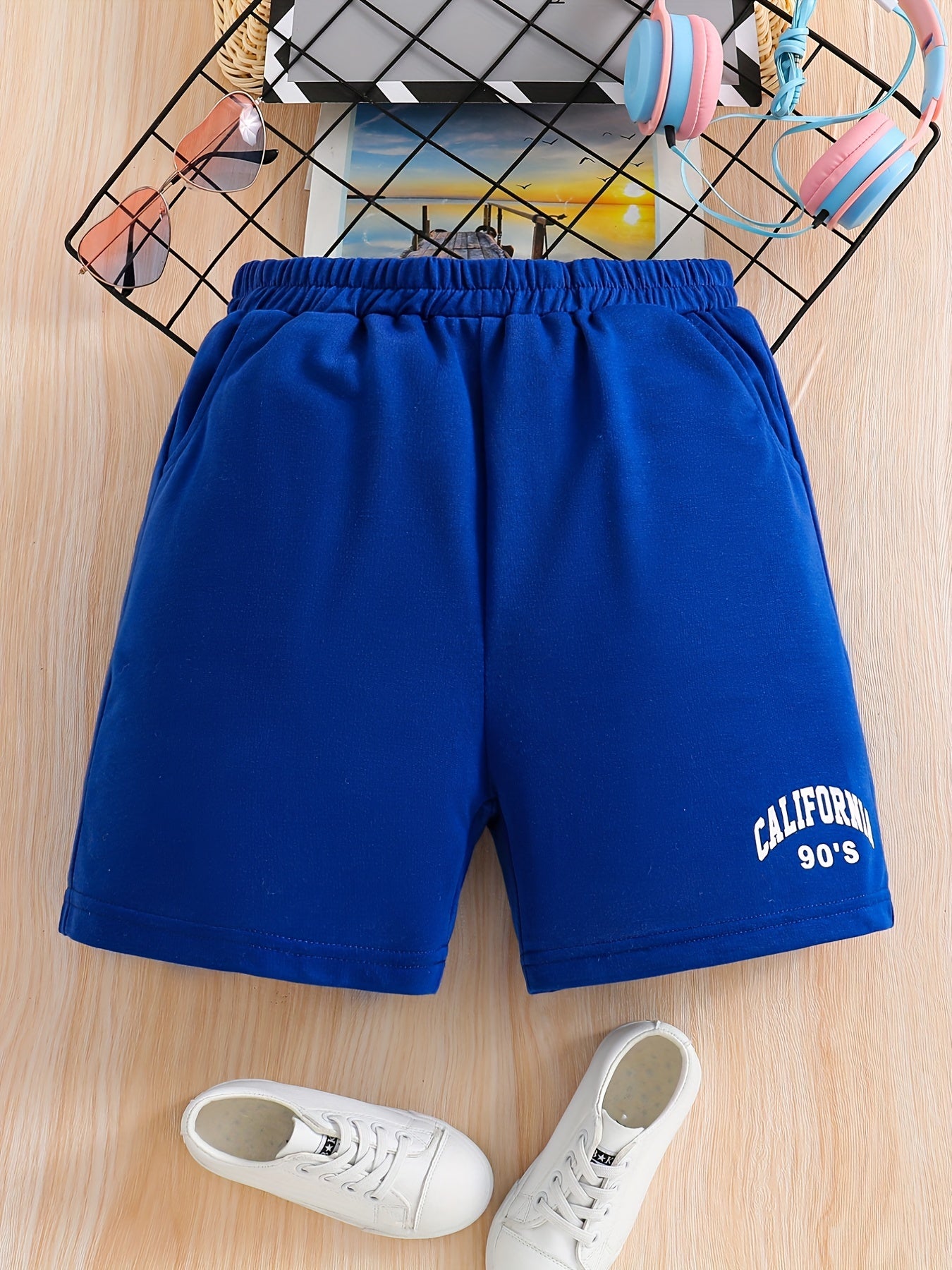 Girls Letter Print Elastic Waist Sweat Shorts With Pockets