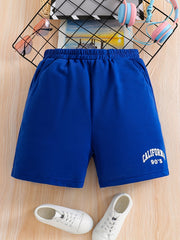 Girls Letter Print Elastic Waist Sweat Shorts With Pockets
