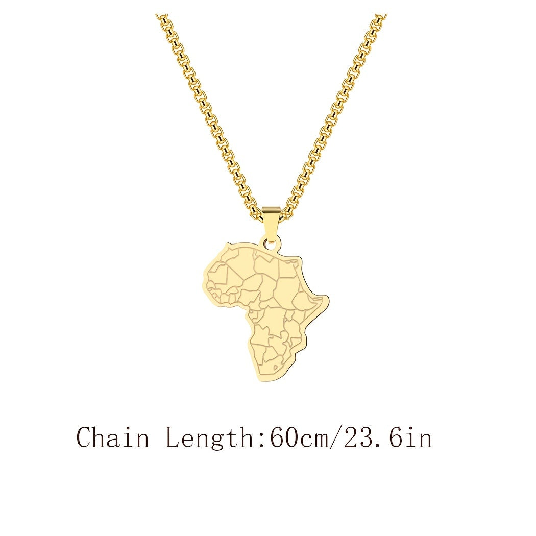 Africa Map Tiger Face Pendant Necklace Stainless Steel Hip Hop Vintage Gift