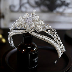Faux Pearl Rhinestone Crown Tiara Princess Bridal Wedding Hair Accessory