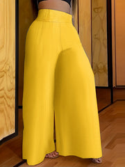 Solid Palazzo Pants Wide Leg Elastic Waist Women's Clothing