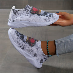 Women's Skull Pattern Slip On Sneakers Lightweight Shoes Halloween Shoes