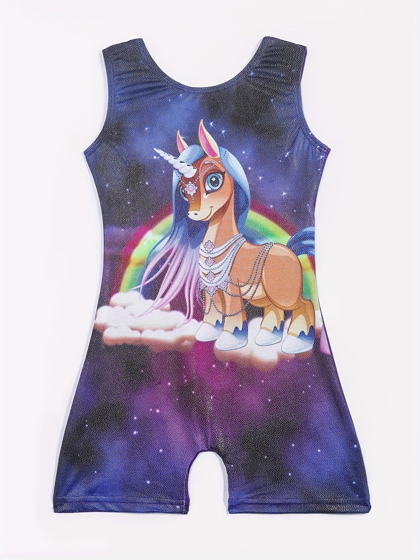 Girls Gymnastics Jumpsuit Rainbow Pony Crew Neck Sleeveless
