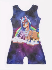 Girls Gymnastics Jumpsuit Rainbow Pony Crew Neck Sleeveless