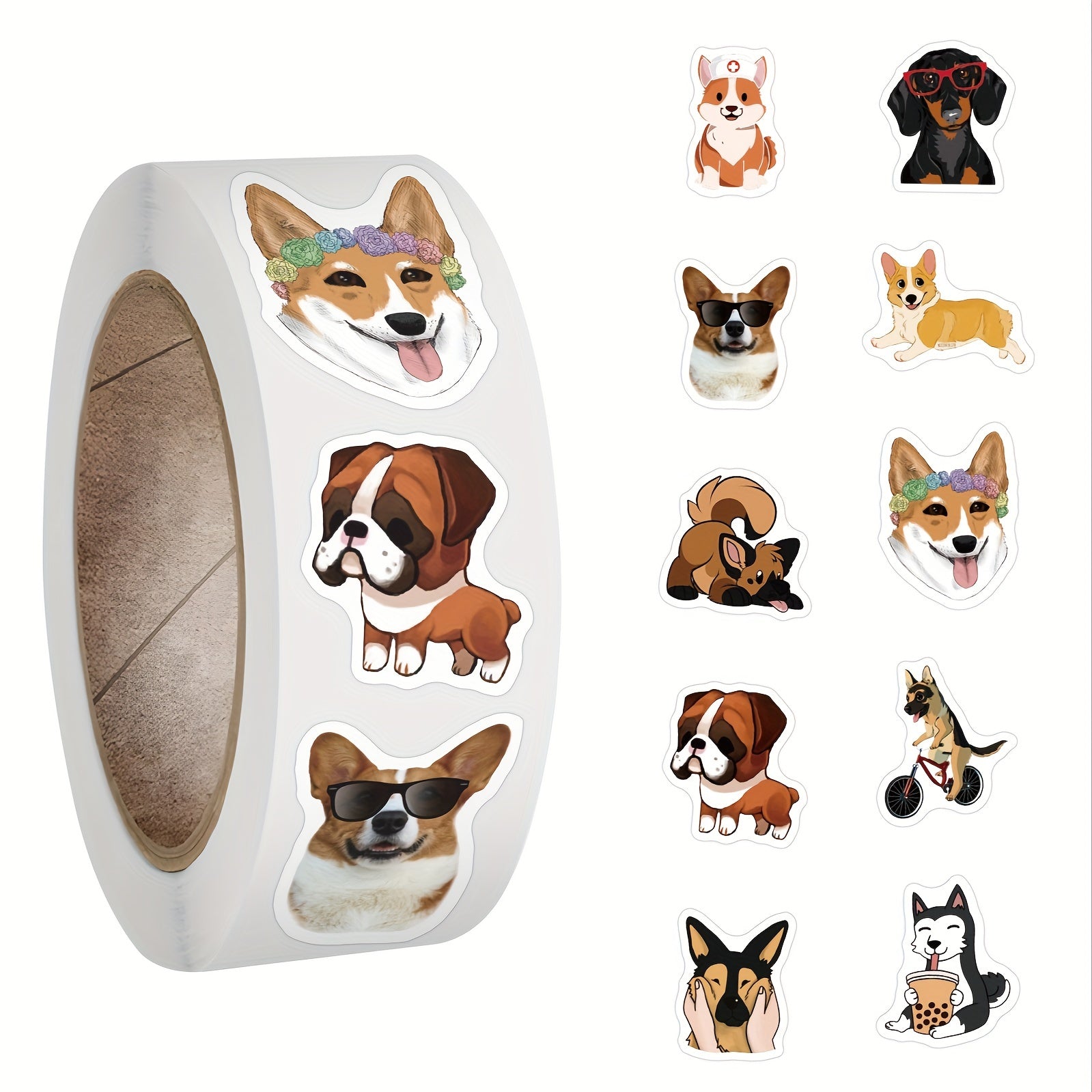 500pc Dog Cartoon Vinyl Stickers Roll - Funny Animal Pet Stickers