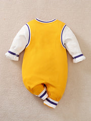 Kids Basketball Style Graphic Romper Long Sleeve Cotton Bodysuit