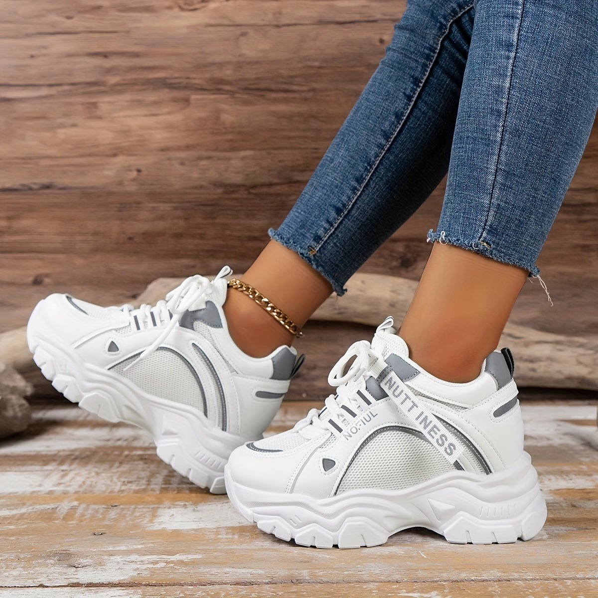 Women's Chunky Sports Sneakers Mesh Height Increased Casual Shoes