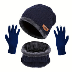 3-Pack Winter Knitted Beanies Hats Gloves Scarf Touch Screen Men Women