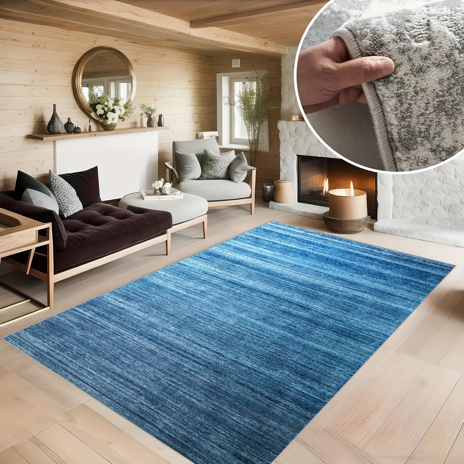 Striped Cashmere Floor Mat for Living Room and Bedroom