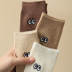 5 Pairs Eyes Embroidery Socks Comfy Mid Tube Stockings