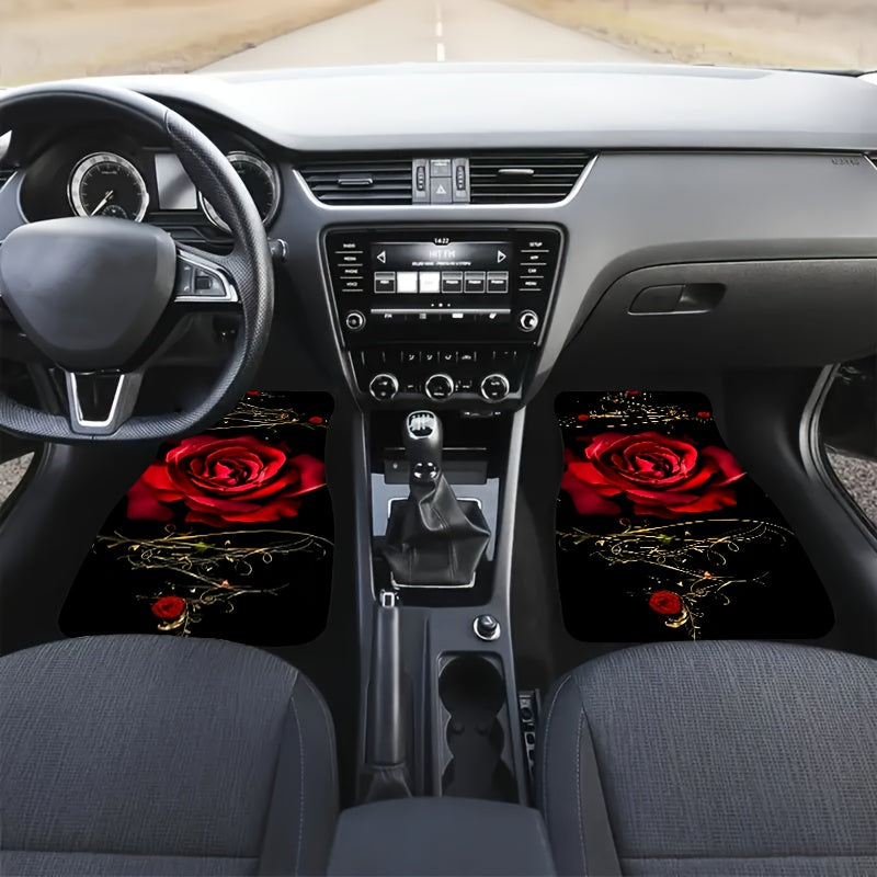 Red Rose Pattern Car Floor Mats - Set of 4