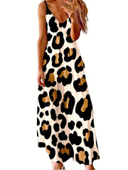 Feather Print Cami Dress V Neck Maxi Dress