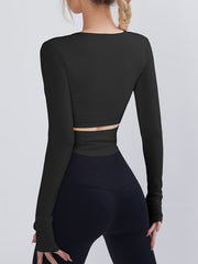 Backless Long Sleeve Yoga Tee with Padded - Quick Dry