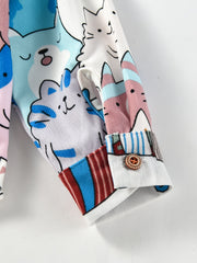 Cartoon Kitty Allover Collared Long Sleeve Shirt for Kids