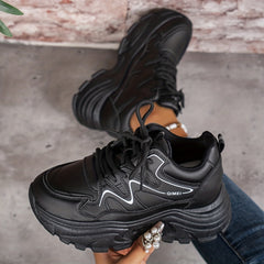 Women's Thick Bottom Sports Shoes Casual Solid Sneakers Lace Up Platform