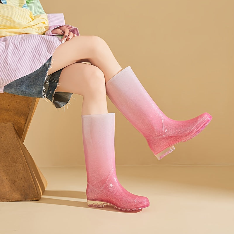 Winter Warm Gradient Rain Boots Waterproof High Tube Rubber Shoes
