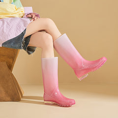 Winter Warm Gradient Rain Boots Waterproof High Tube Rubber Shoes