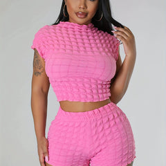 Bubble Yoga Sports Suits Y2K Style Crop Top & Shorts Women's Activewear