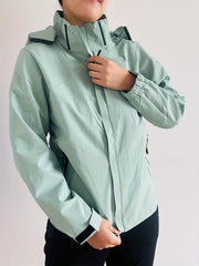 Hooded Waterproof Outdoor Jacket Long Sleeves with Zipper Pockets