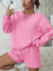 Women's Plain Sweatshirt & Shorts 2 Piece Set