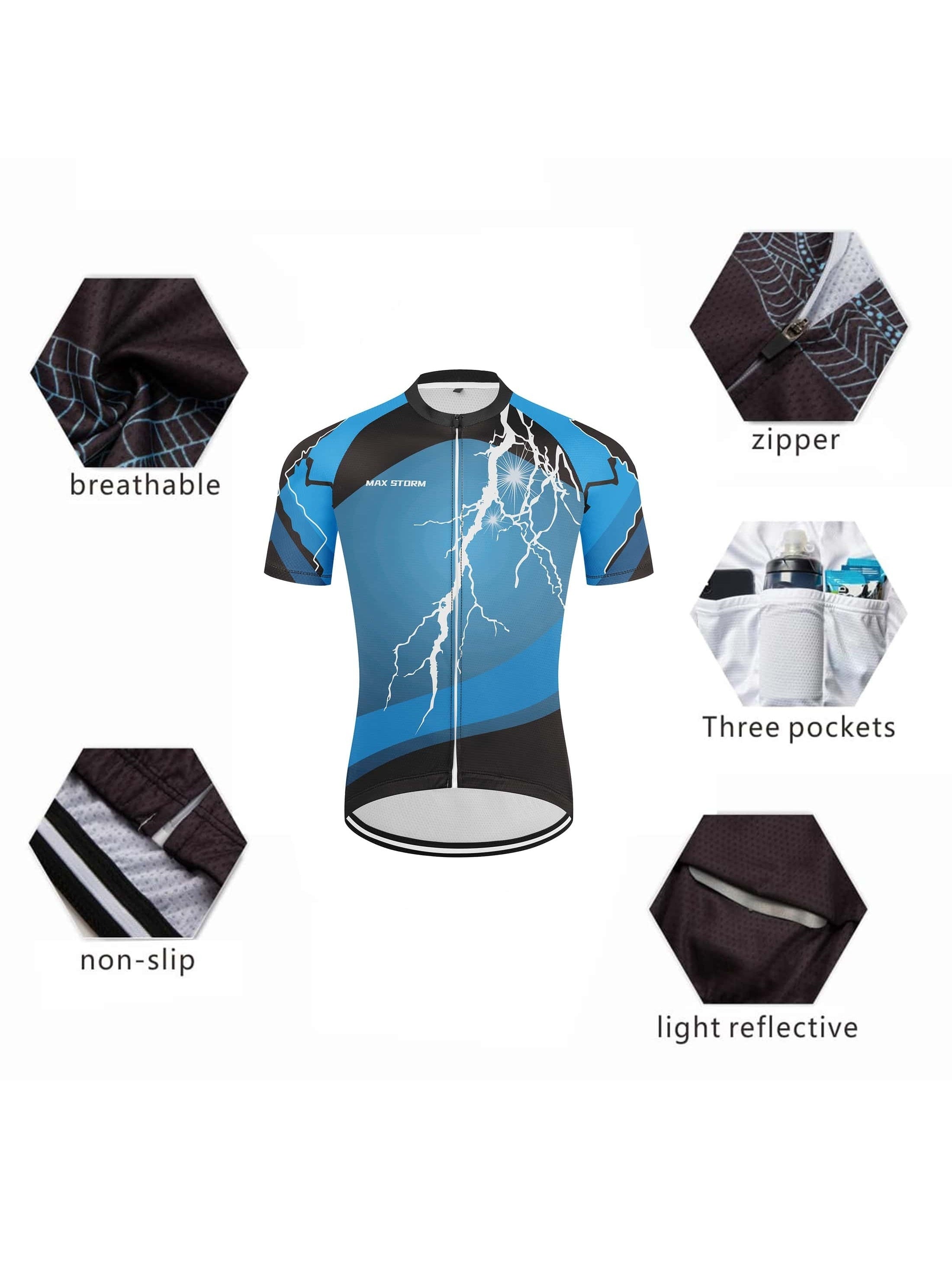 Men's Lightning Pattern Cycling Jersey Set with Shorts