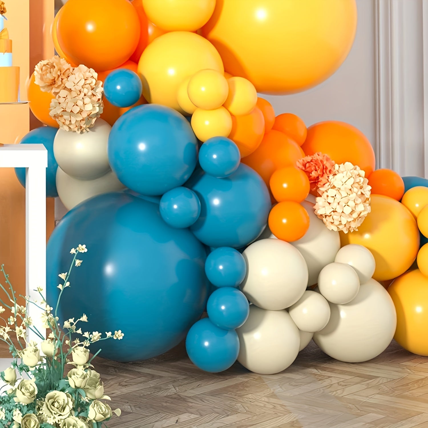 126pcs Yellow Orange Balloon Garland Arch Set Lemon Yellow Orange Teal Balloon