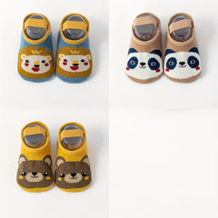 3 Pairs Baby Girls Cartoon Animal Floor Socks Anti-skid Breathable Comfy Socks