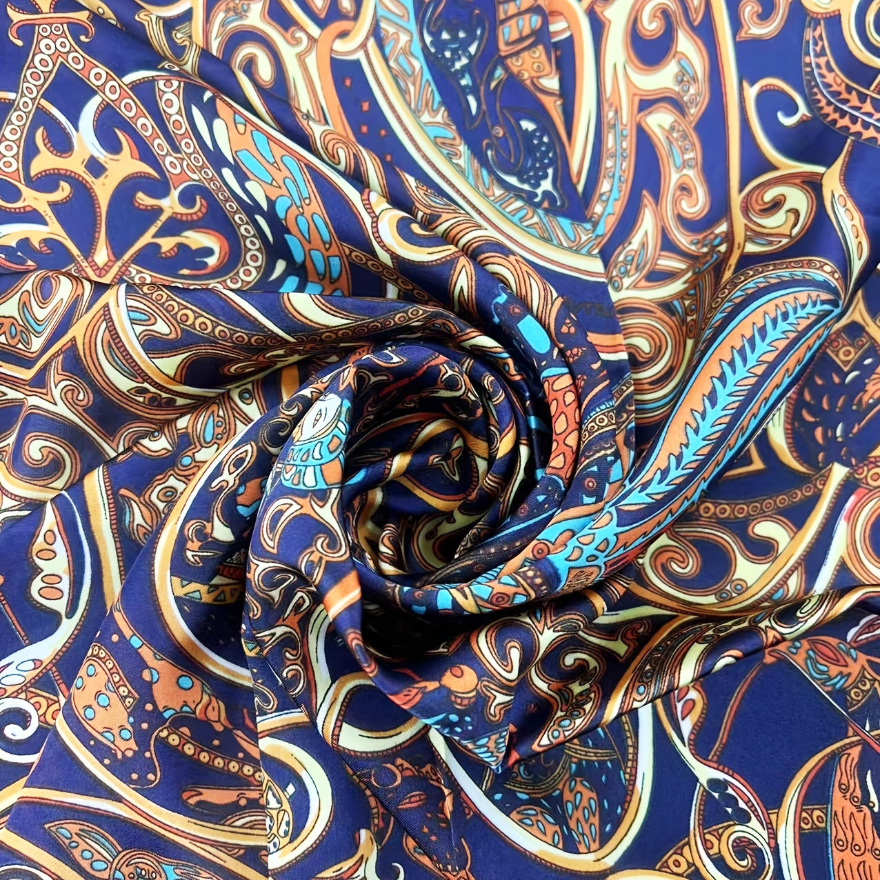 Vintage Flower Print Silk Scarf - Versatile Square Shawl Wrap