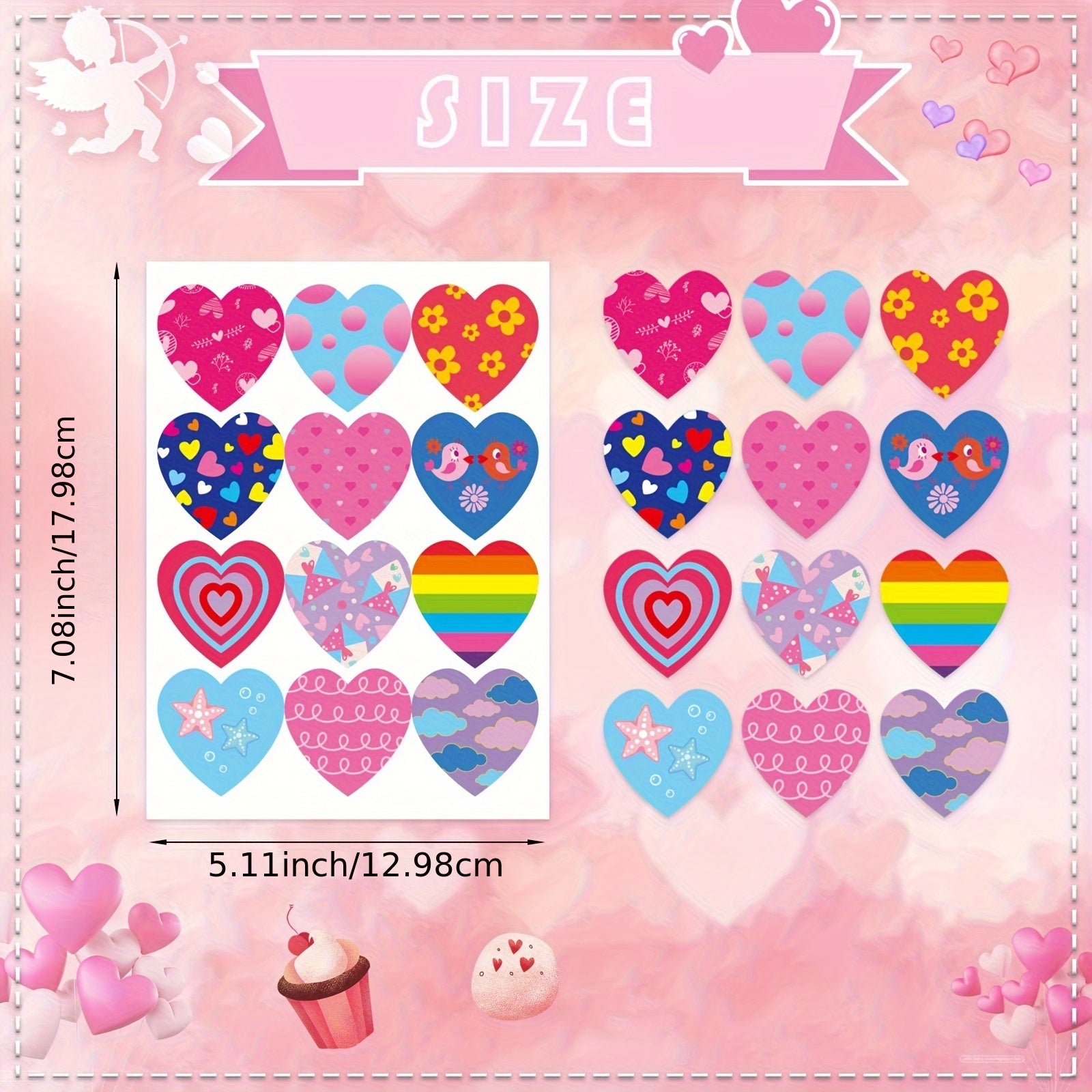 Heart Shaped Envelope Seal Stickers for Gifts, 16 Sheets