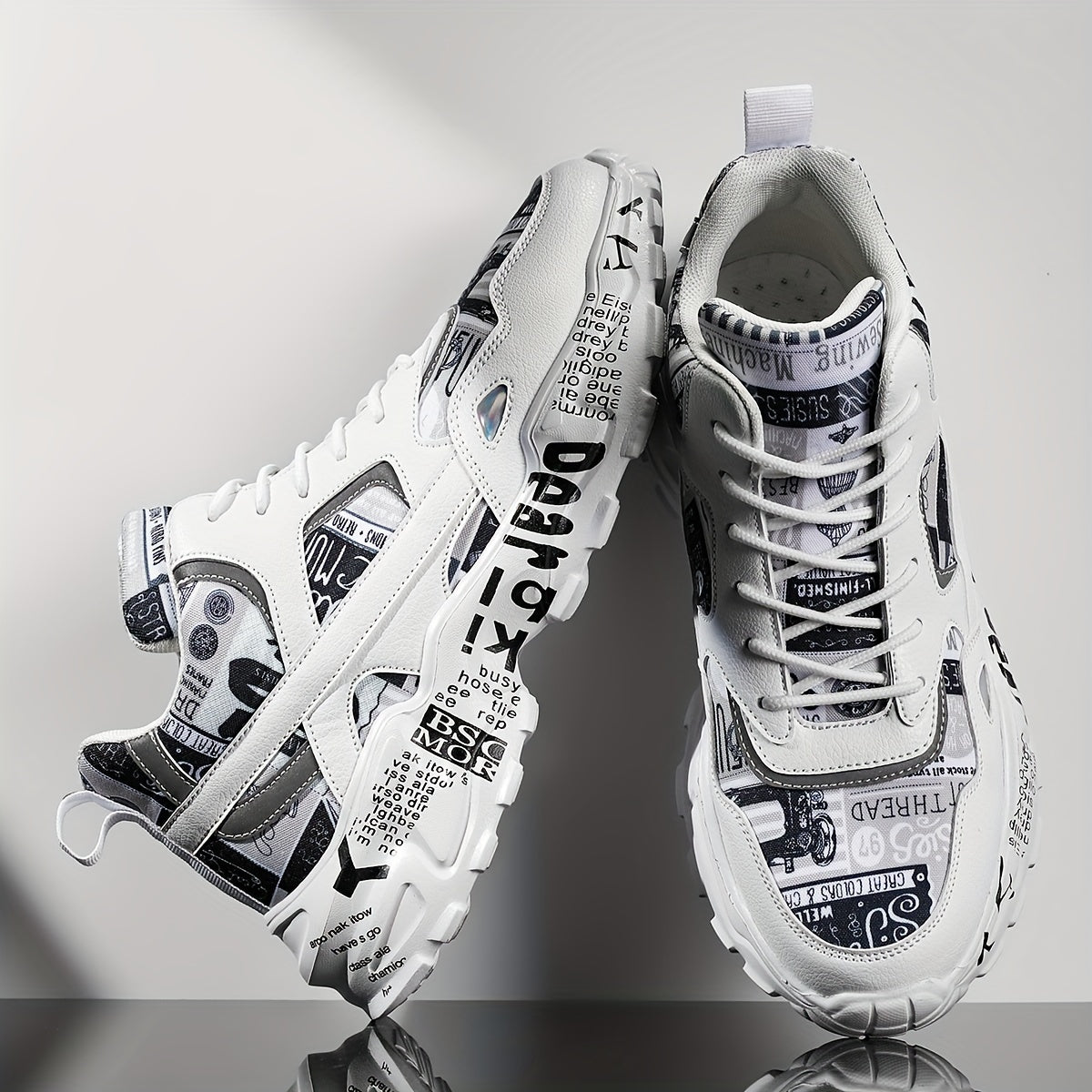 Graffiti Print Faux Leather Heighten Chunky Sneakers