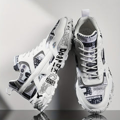 Graffiti Print Faux Leather Heighten Chunky Sneakers